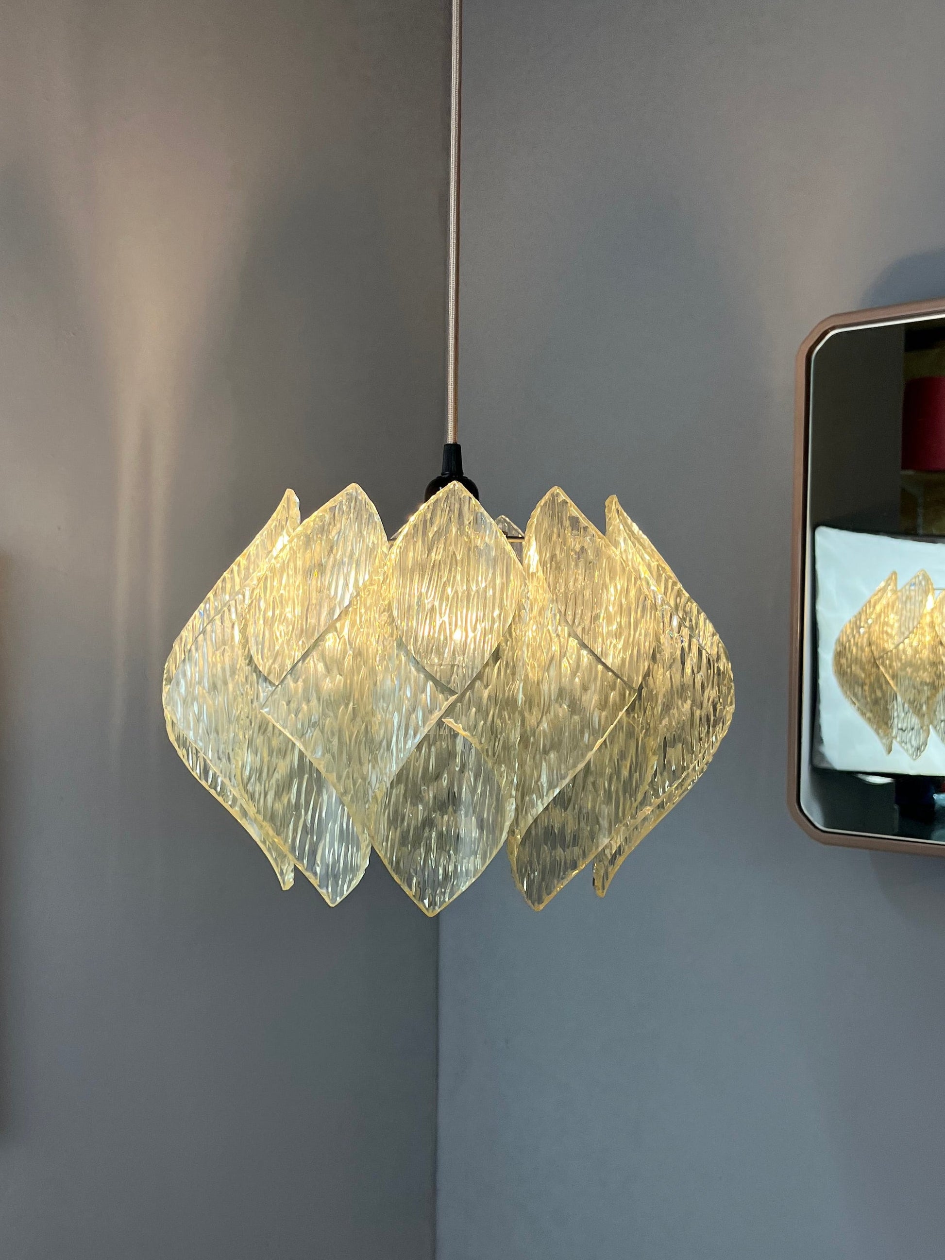 Vintage Hängelampe Lucite Eisglas von Marbach Leuchten