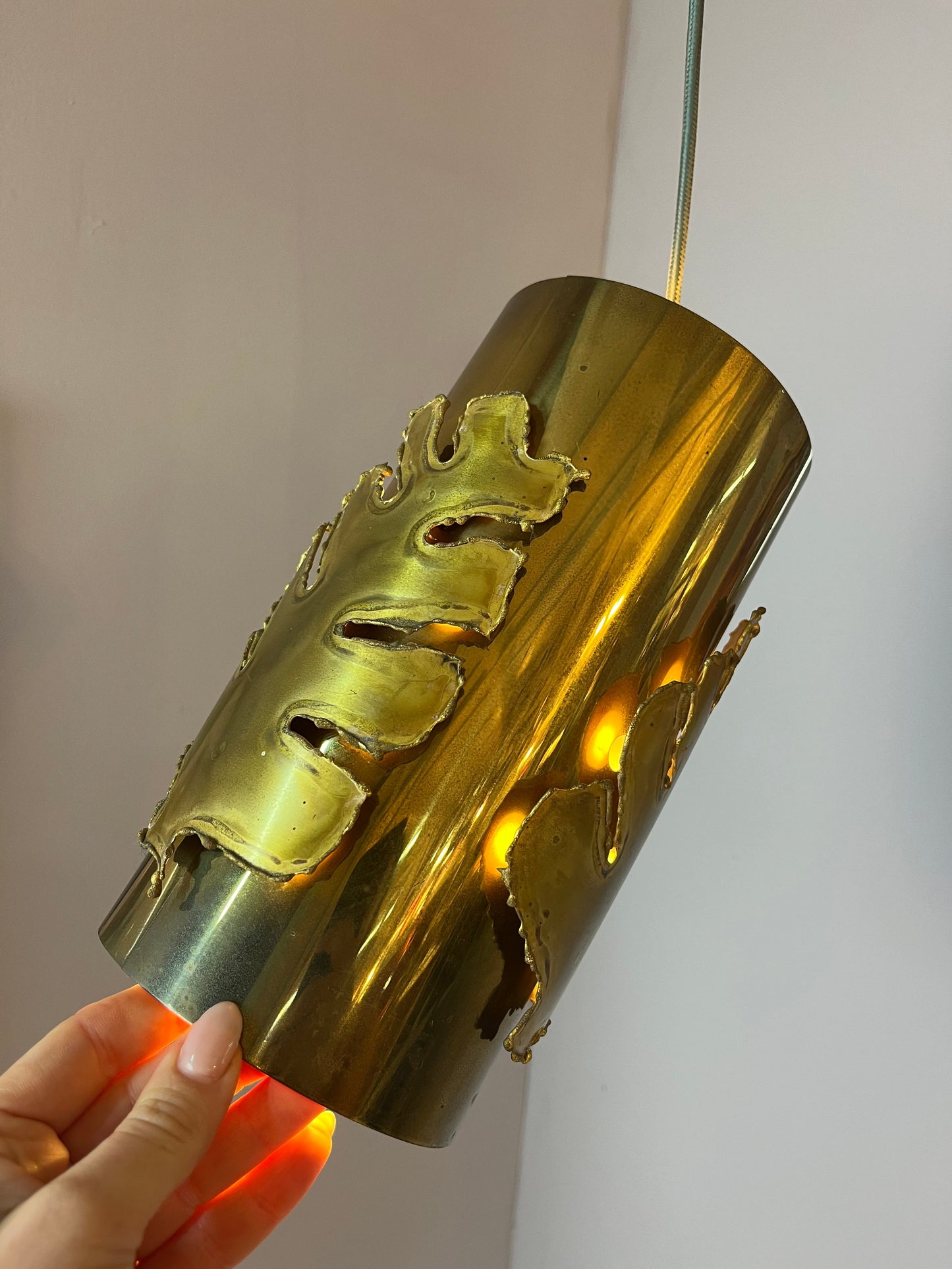 Vintage Hängelampe Messingblätter von Svend Aage Holm Sørensen