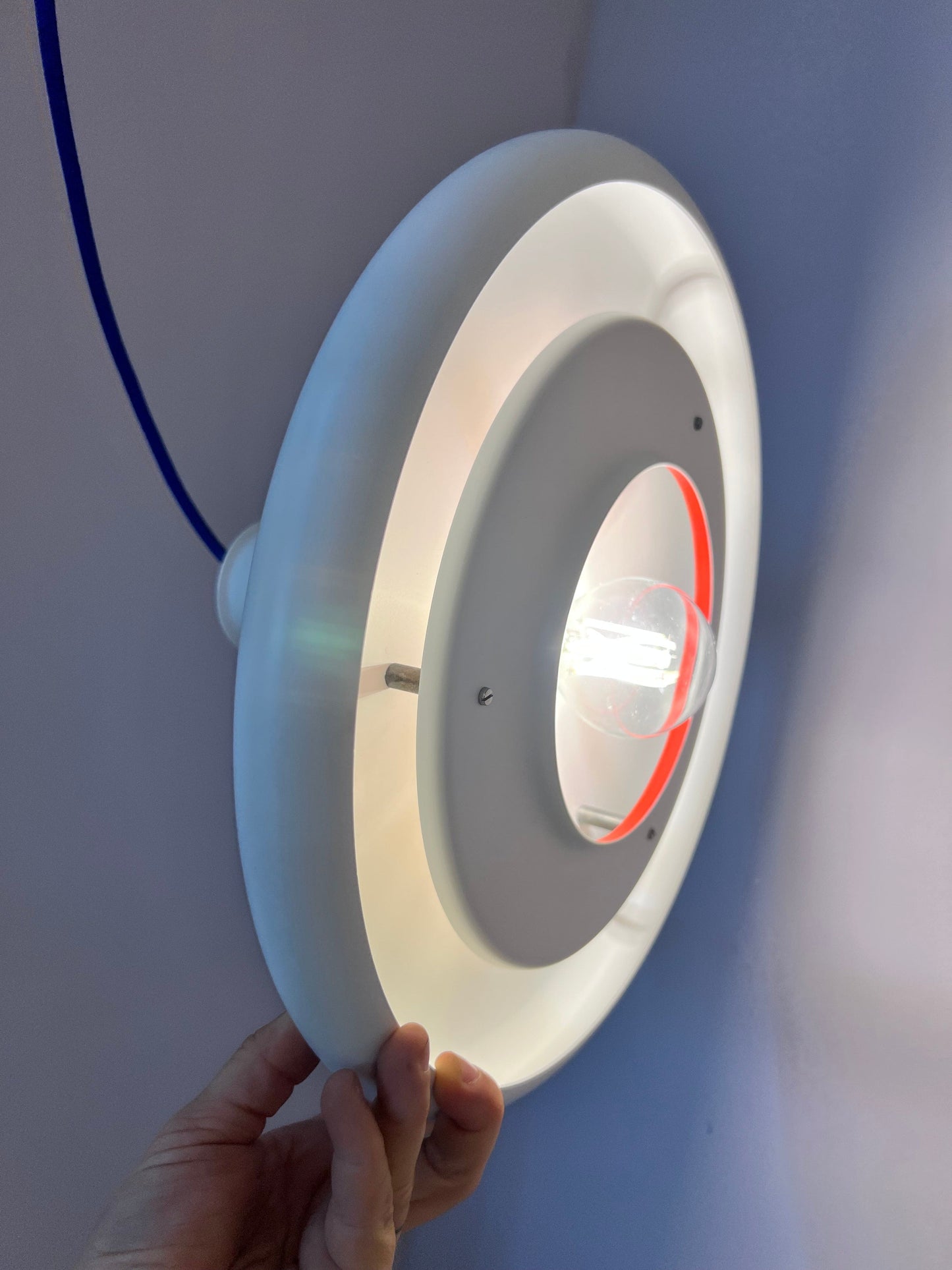 Hanging lamp “Optima” white by Hans Due for Fog &amp; Mørup