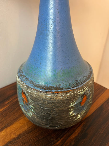 Tischlampe blau braun Keramik mit Stoffschirm