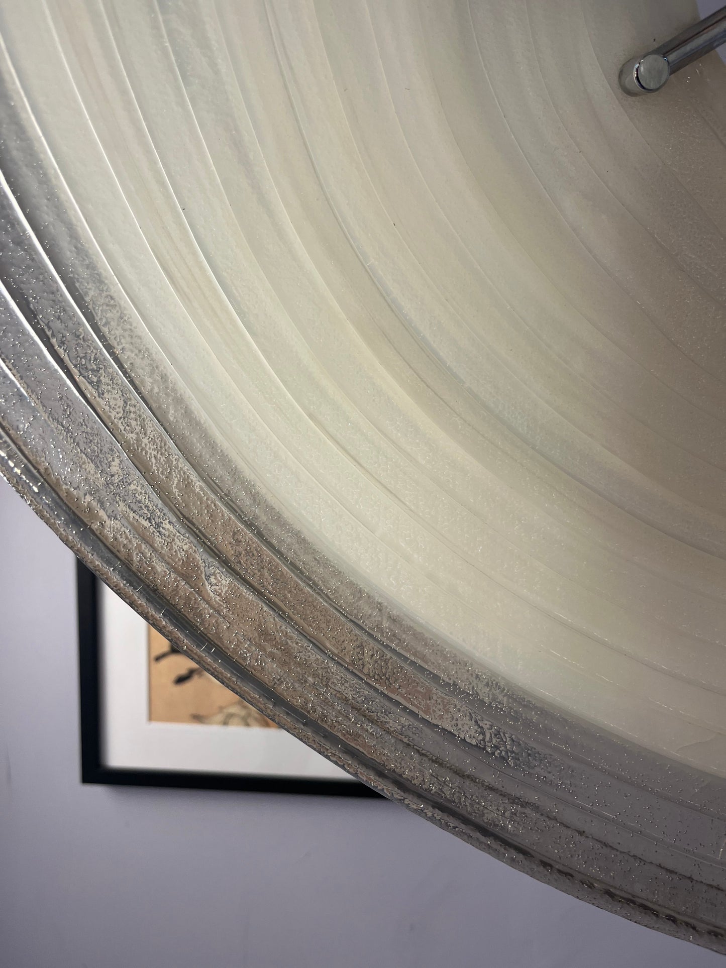 Vintage Hängelampe von Cristallux weiß grau Chrom handgearbeitet