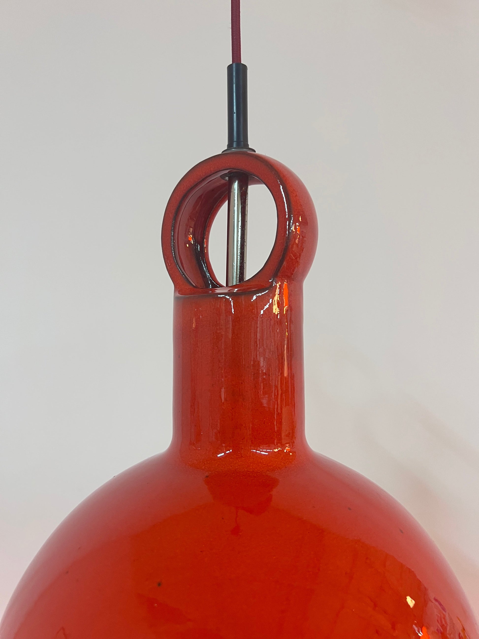Vintage Hängelampe aus roter Keramik, West Germany, 1970er