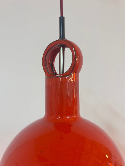 Vintage Hängelampe aus roter Keramik, West Germany, 1970er