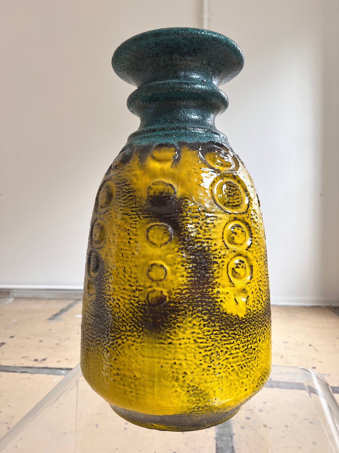 Vintage floor vase Fat Lava yellow by Carstens Keramik West Germany