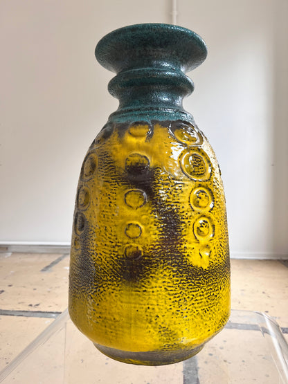 Vintage floor vase Fat Lava yellow by Carstens Keramik West Germany