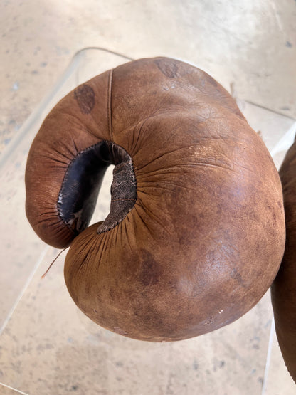 Boxing gloves brown genuine leather
