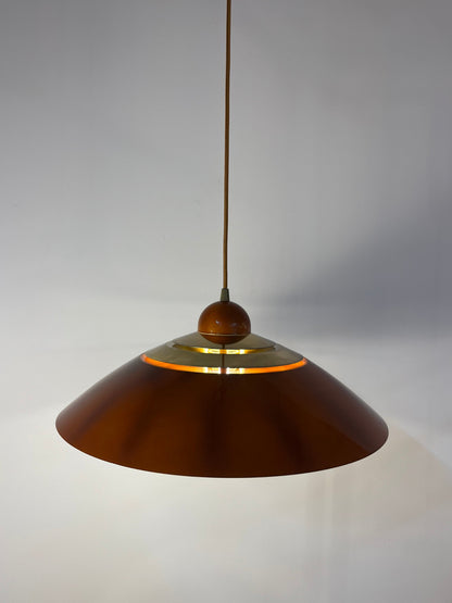 Vintage Hängelampe Messing und Orange aus Belgien