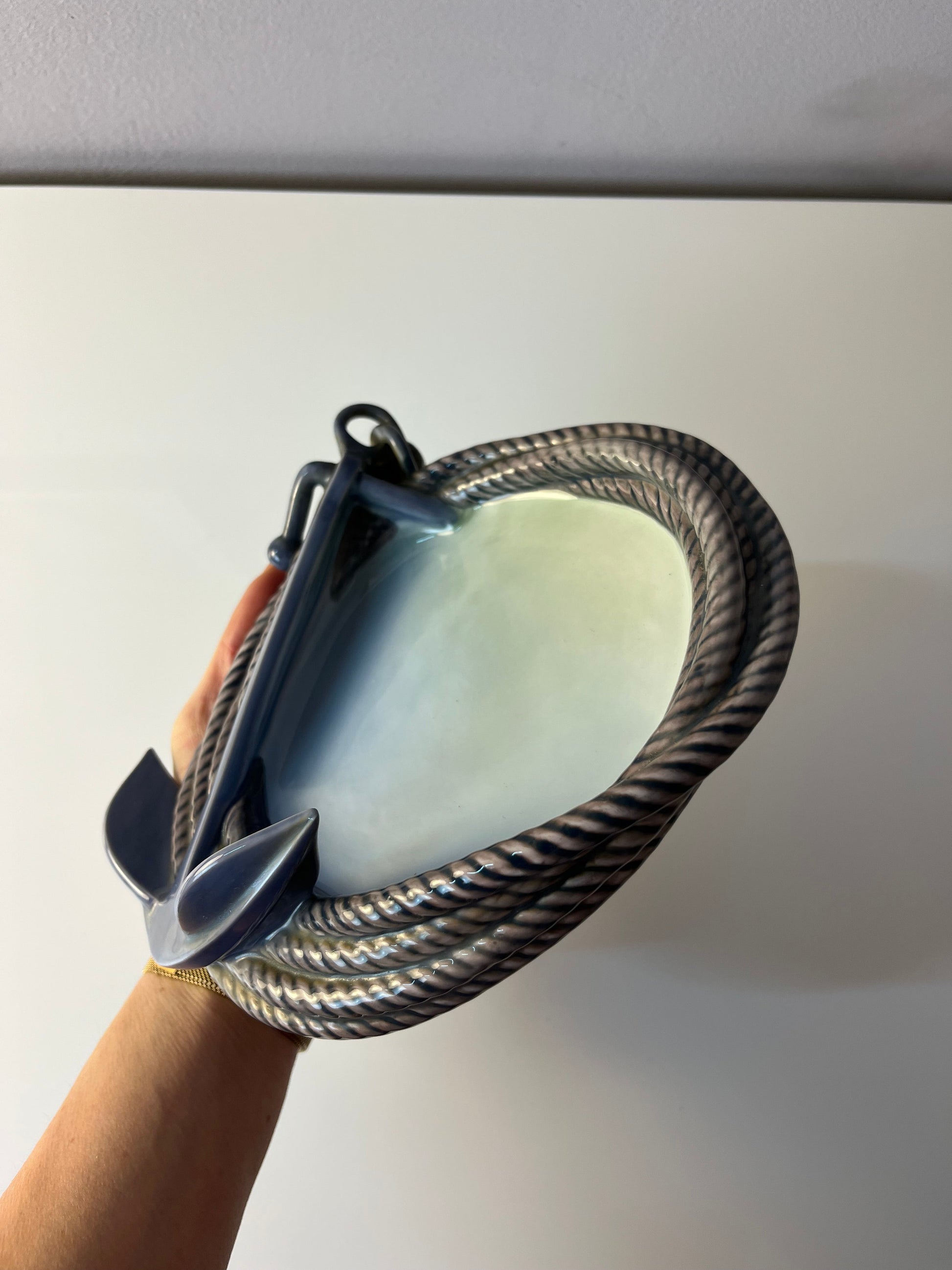 Vintage Porzellanschale Tau und Anker Modell 2377 von Bing und Grøndahl