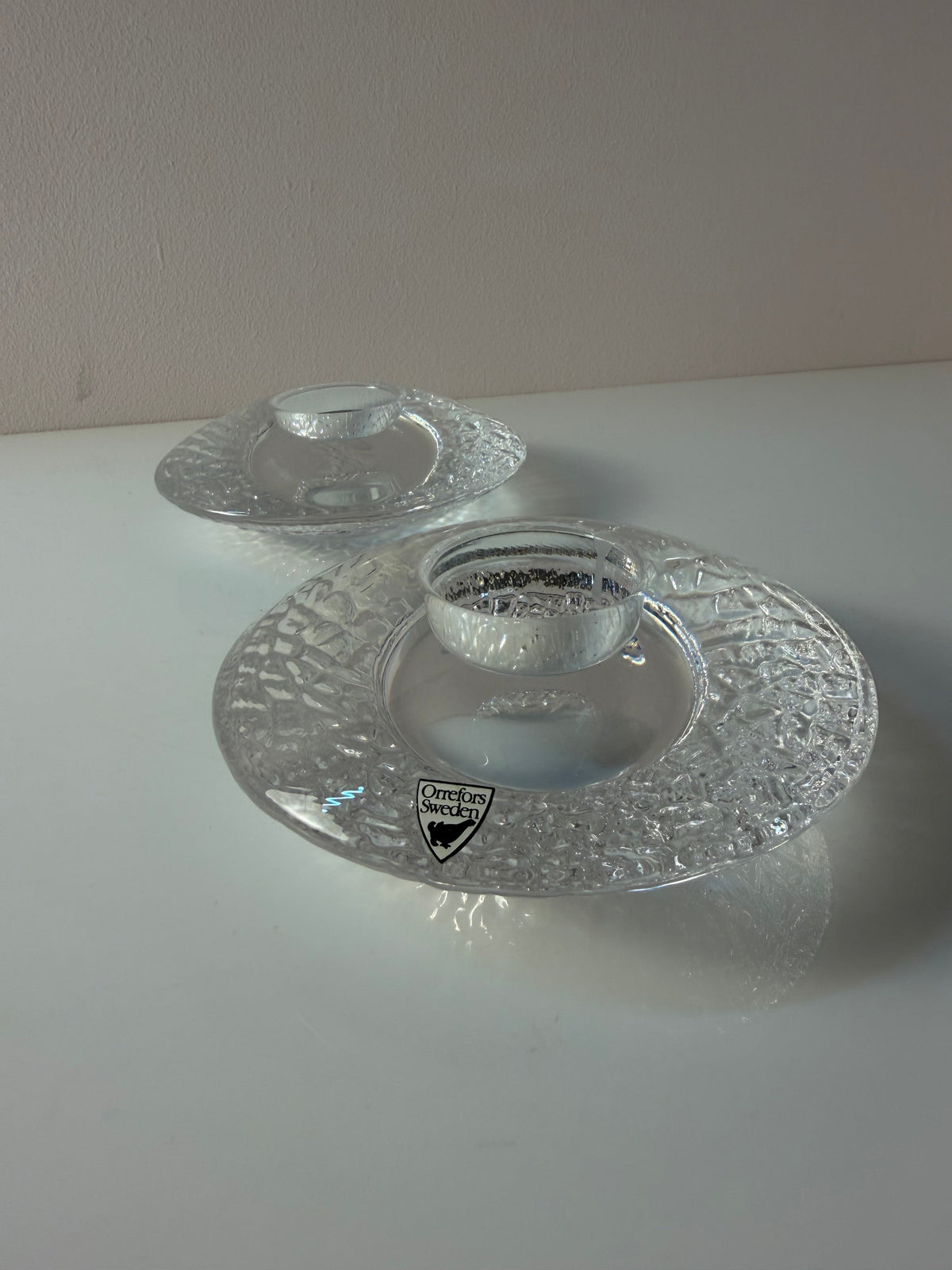Set von 2 Diskus Kerzenhalter von Lars Hellsten für Orrefors