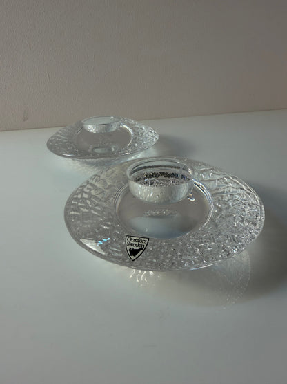 Set von 2 Diskus Kerzenhalter von Lars Hellsten für Orrefors