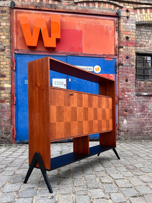 Vintage Schrankregal mit Minibar aus Teak, refurbished, braun schwarz, Dänemark