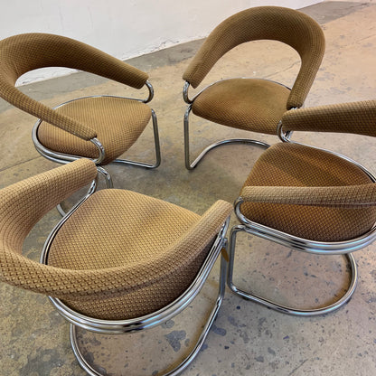 Vintage Freischwinger von Giotto Stoppino beige Chrom