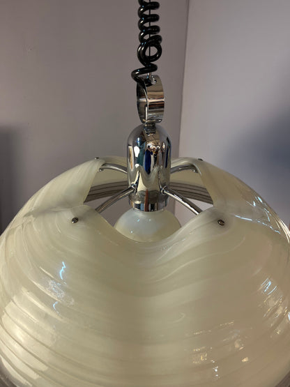 Vintage Hängelampe von Cristallux weiß grau Chrom handgearbeitet