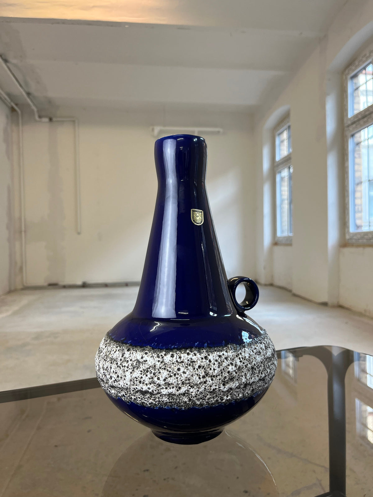 Vintage Vase 408-30 Fat Lava Königsblau von Fohr Keramik schwarzgrafische Struktur