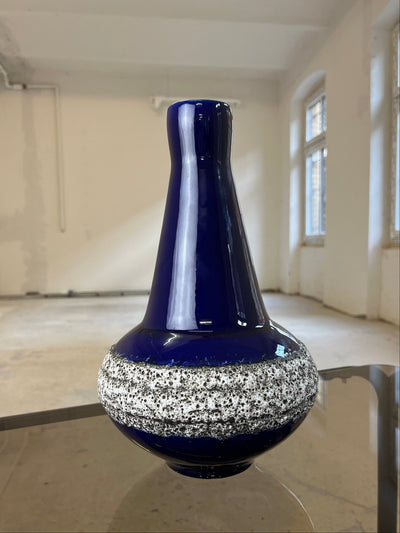Vase 408-30 Fat Lava Royal Blue by Fohr Keramik, black graphic structure