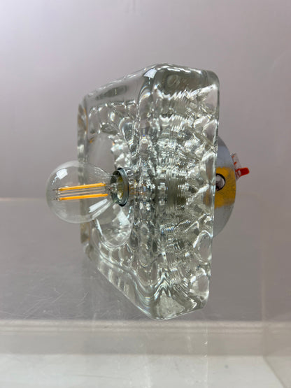 Vintage Wandleuchte Ice Cube von Kalmar Glas Chrom