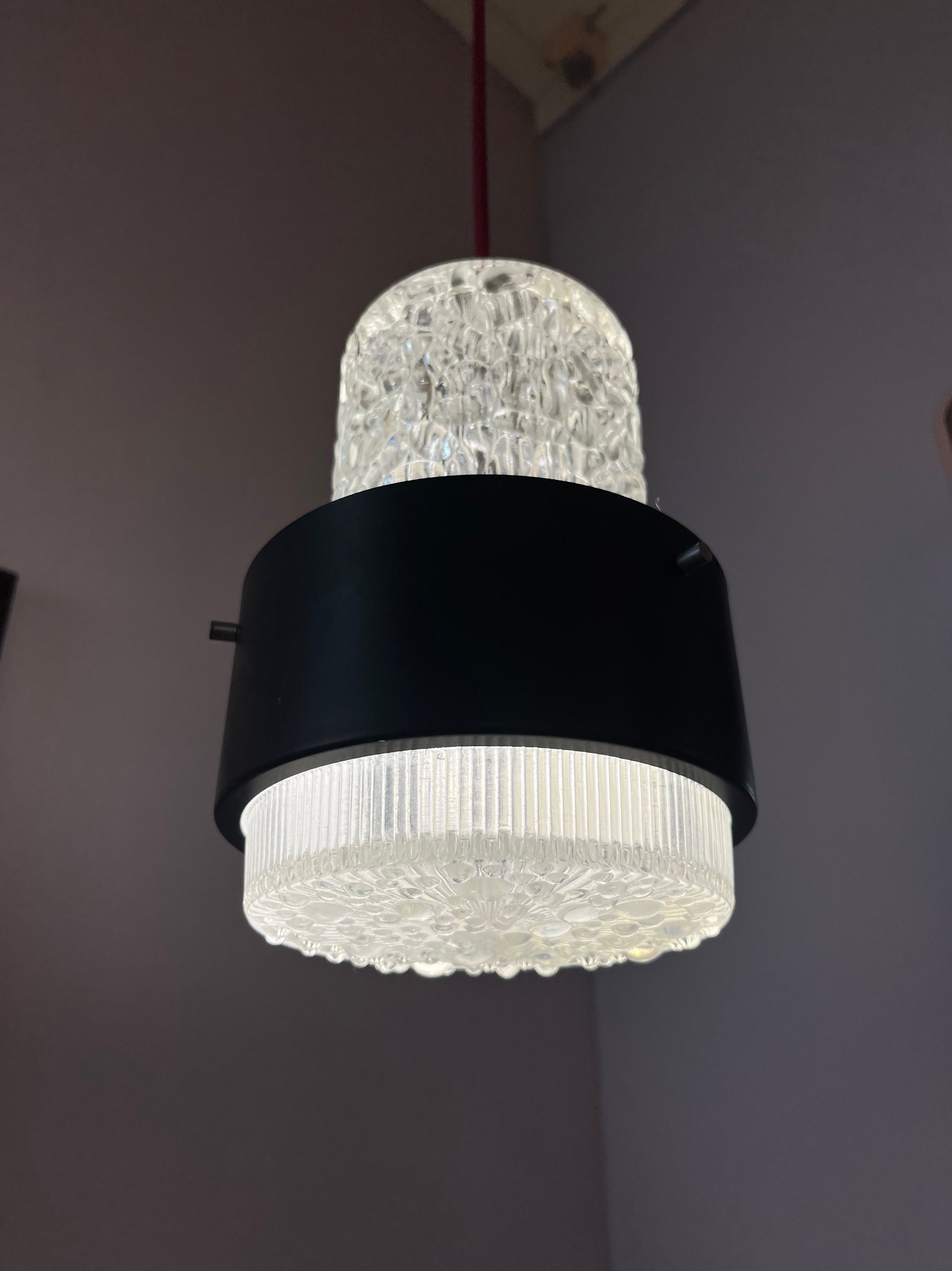Vintage Hängelampe schwarz Eisglas von Carl Fagerlund für Orrefors