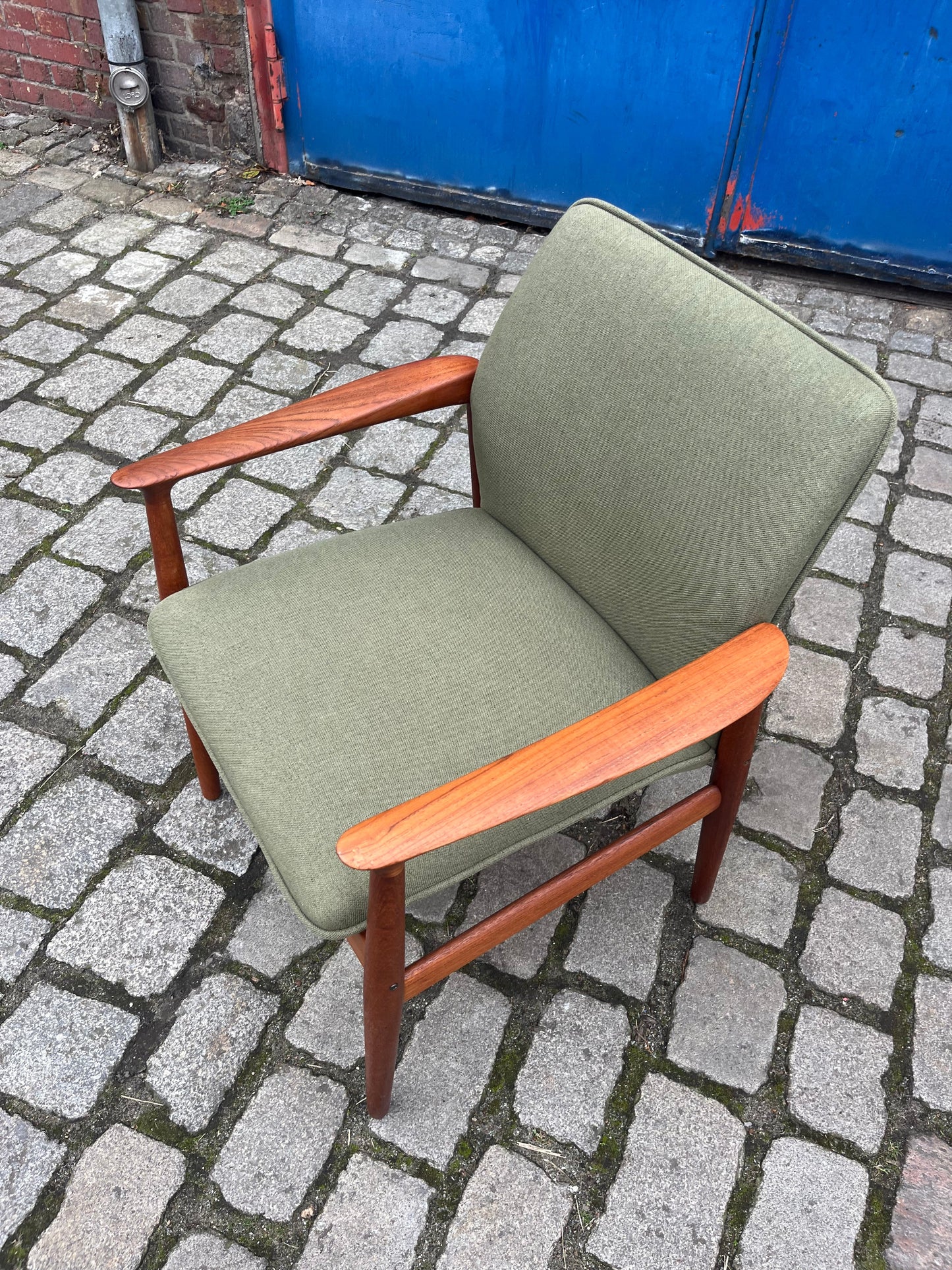 Vintage Sessel von Grete Jalk für Glostrup Møbelfabrik, neu gepolstert, grün, Teak