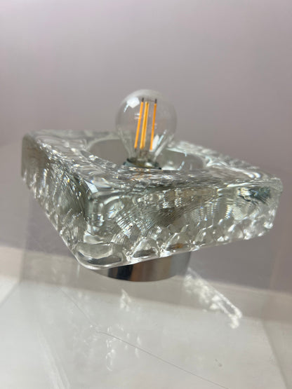 Vintage Wandleuchte Ice Cube von Kalmar Glas Chrom