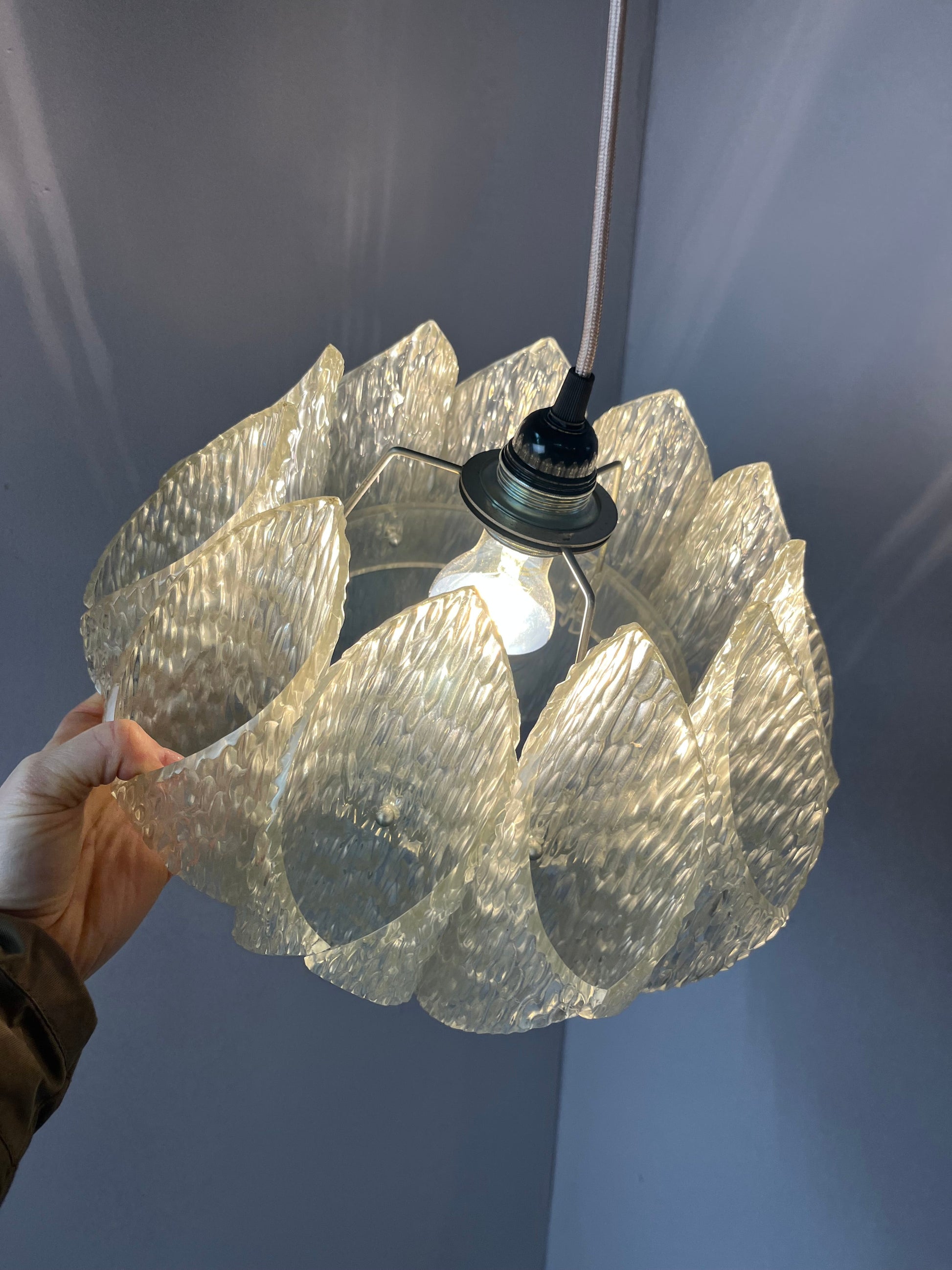 Vintage Hängelampe Lucite Eisglas von Marbach Leuchten