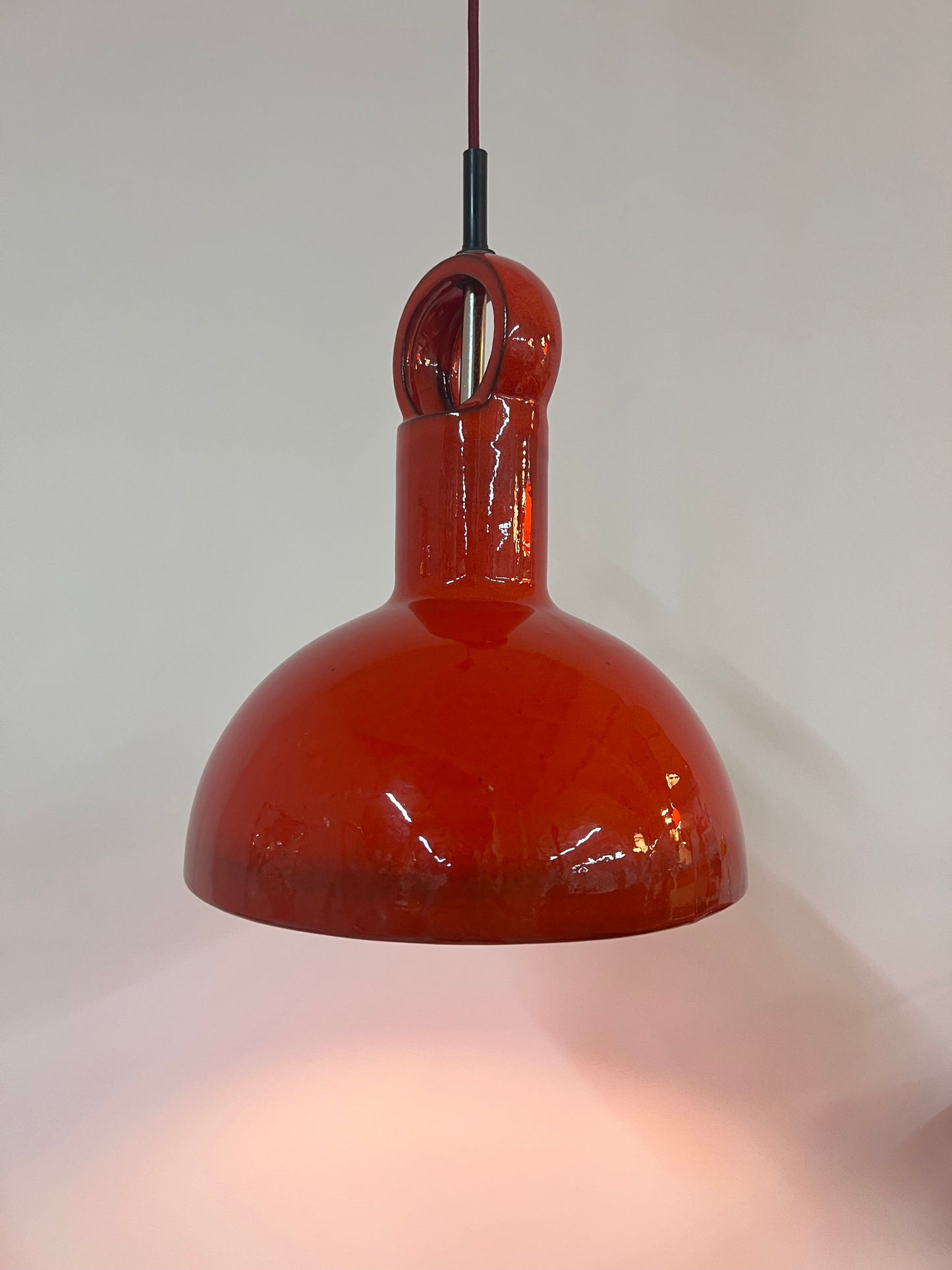 Vintage Hängelampe aus roter Keramik, West Germany, 1970er