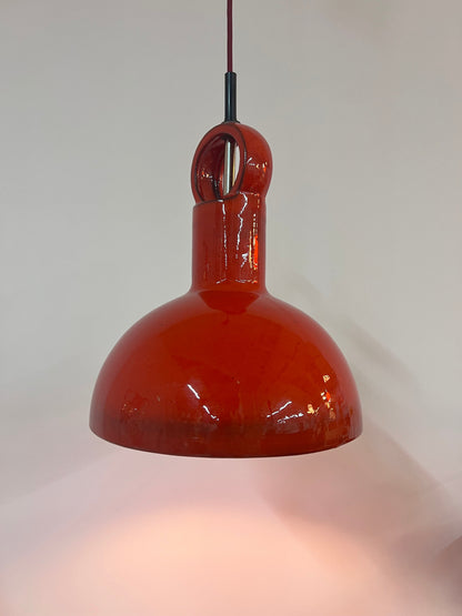 Vintage Hängelampe aus roter Keramik, West Germany, 1970er
