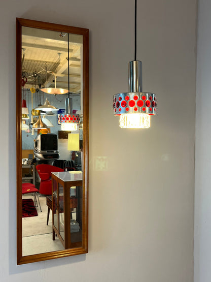 Vintage hanging lamp red chrome crystal glass by Fischer Leuchten