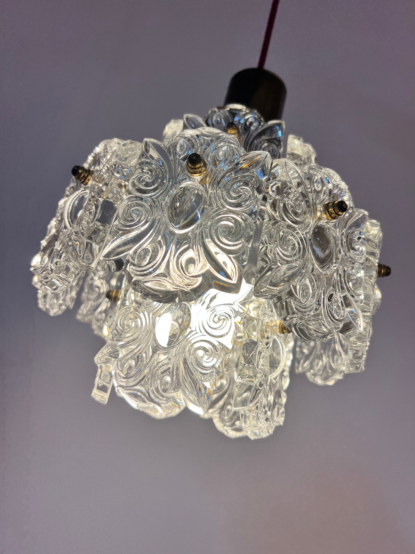 Vintage Hängelampe Kristallglas von Kinkeldey