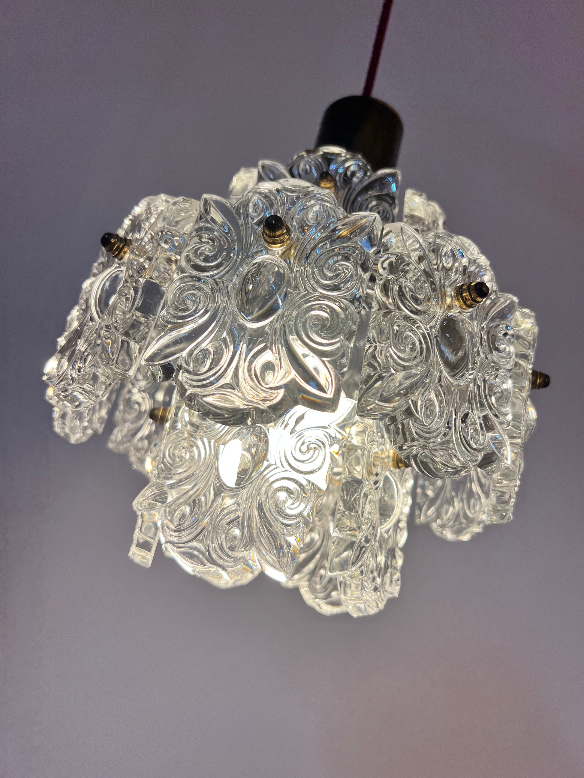 Vintage Hängelampe Kristallglas von Kinkeldey