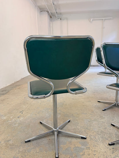 Vintage Drehstuhl grün Kunstleder Chrom drehbar