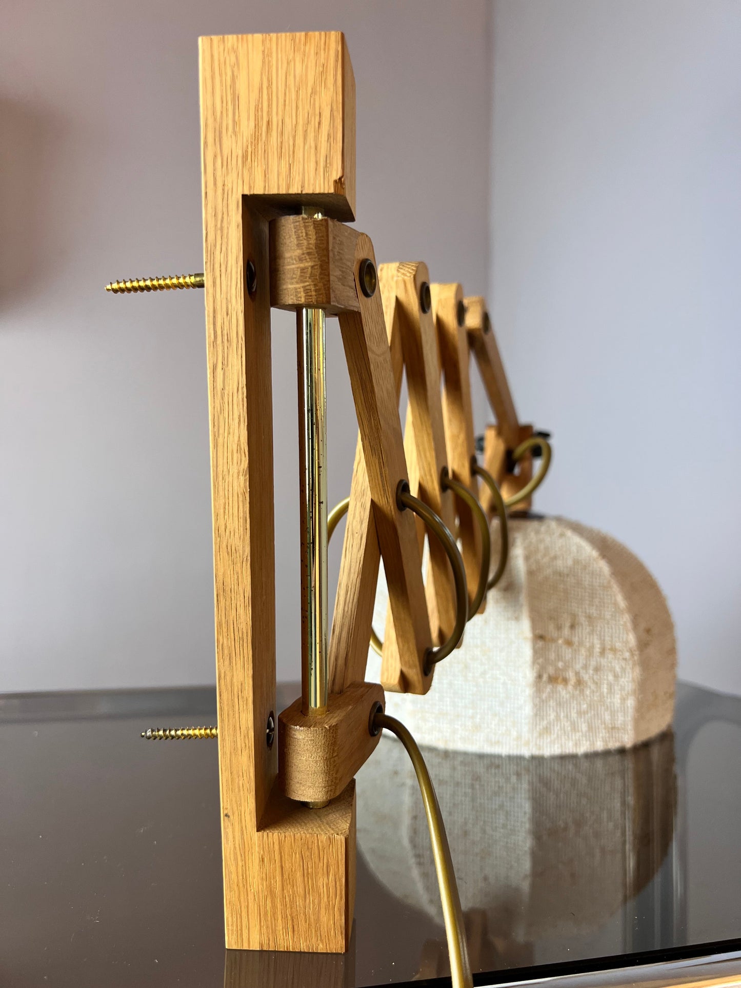 Scherenlampe beige Eiche