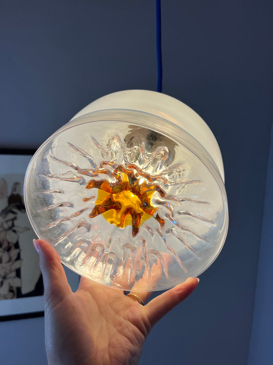 Vintage Hängelampe Muranoglas von Mazzega weiß gelb