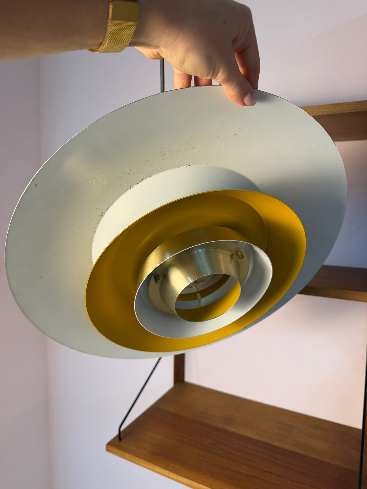 Vintage Lamellenlampe gold-gelb von Bent Nordsted für Lyskær