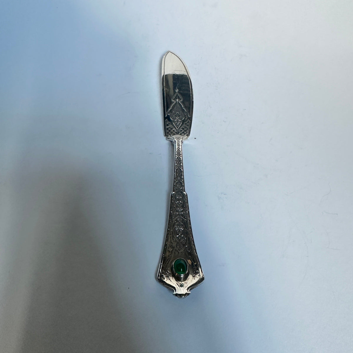 Vintage butter knife silver by Tiffany+Co. with jade stone setting