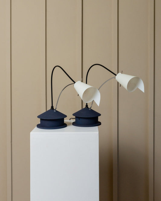 Vintage Tischlampe Origami blau Chrom verstellbar Made in Italy 1980er