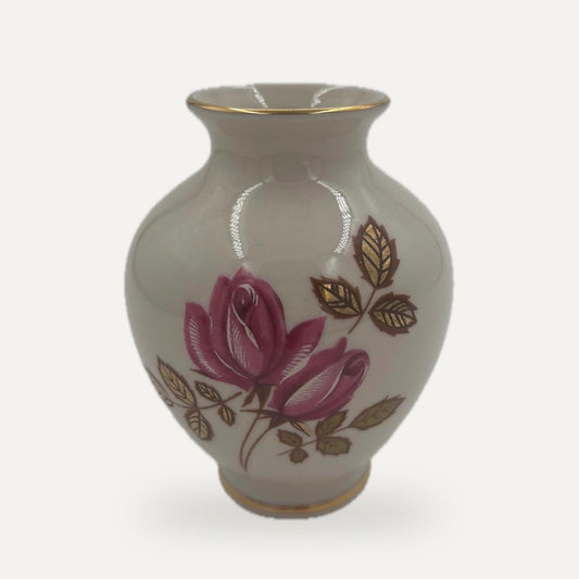 Vintage Vase von Waldershof Bavaria handbemalt mit 24 Karat Gold und Blumenmotiv | studio