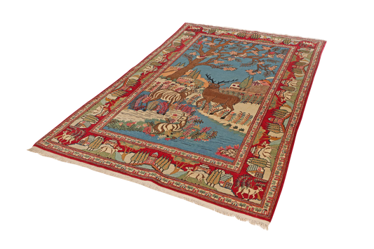 Vintage Carpet Kashan 210x135cm Colorful Nature-Inspired Motifs