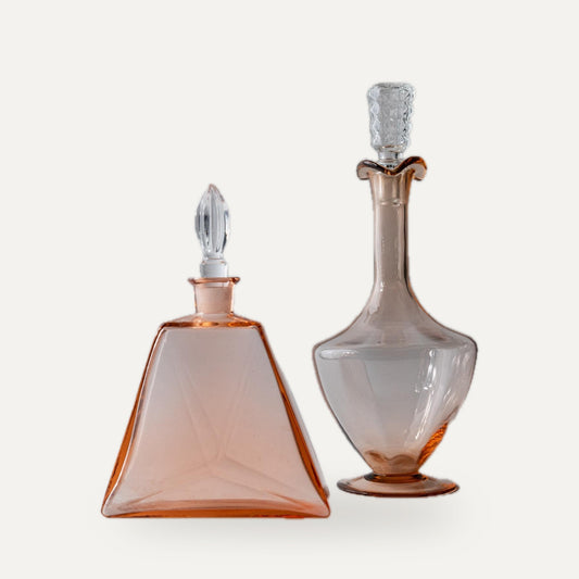 Vintage Dekanter Set von 2 Murano Glas Rosalin verschiedene Formen | studio