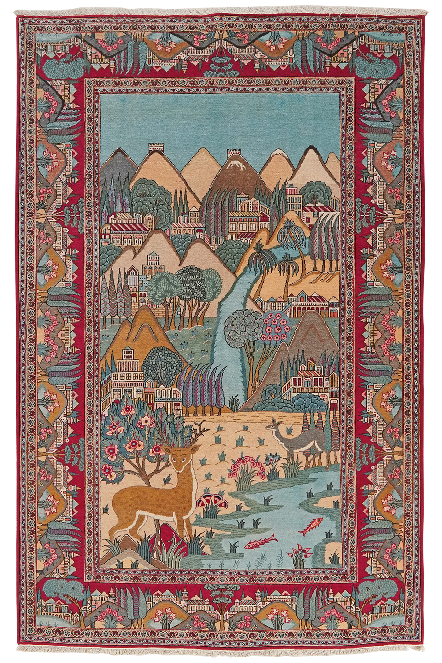 Vintage Carpet Kashan 205x135cm Colorful Nature-Inspired Motifs