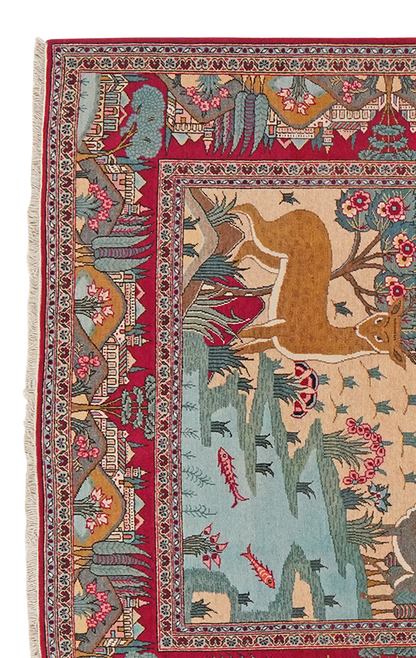 Vintage Carpet Kashan 205x135cm Colorful Nature-Inspired Motifs