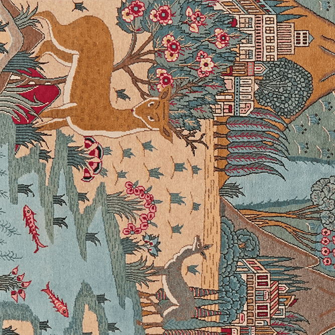 Vintage Carpet Kashan 205x135cm Colorful Nature-Inspired Motifs