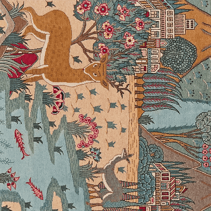 Vintage Carpet Kashan 205x135cm Colorful Nature-Inspired Motifs