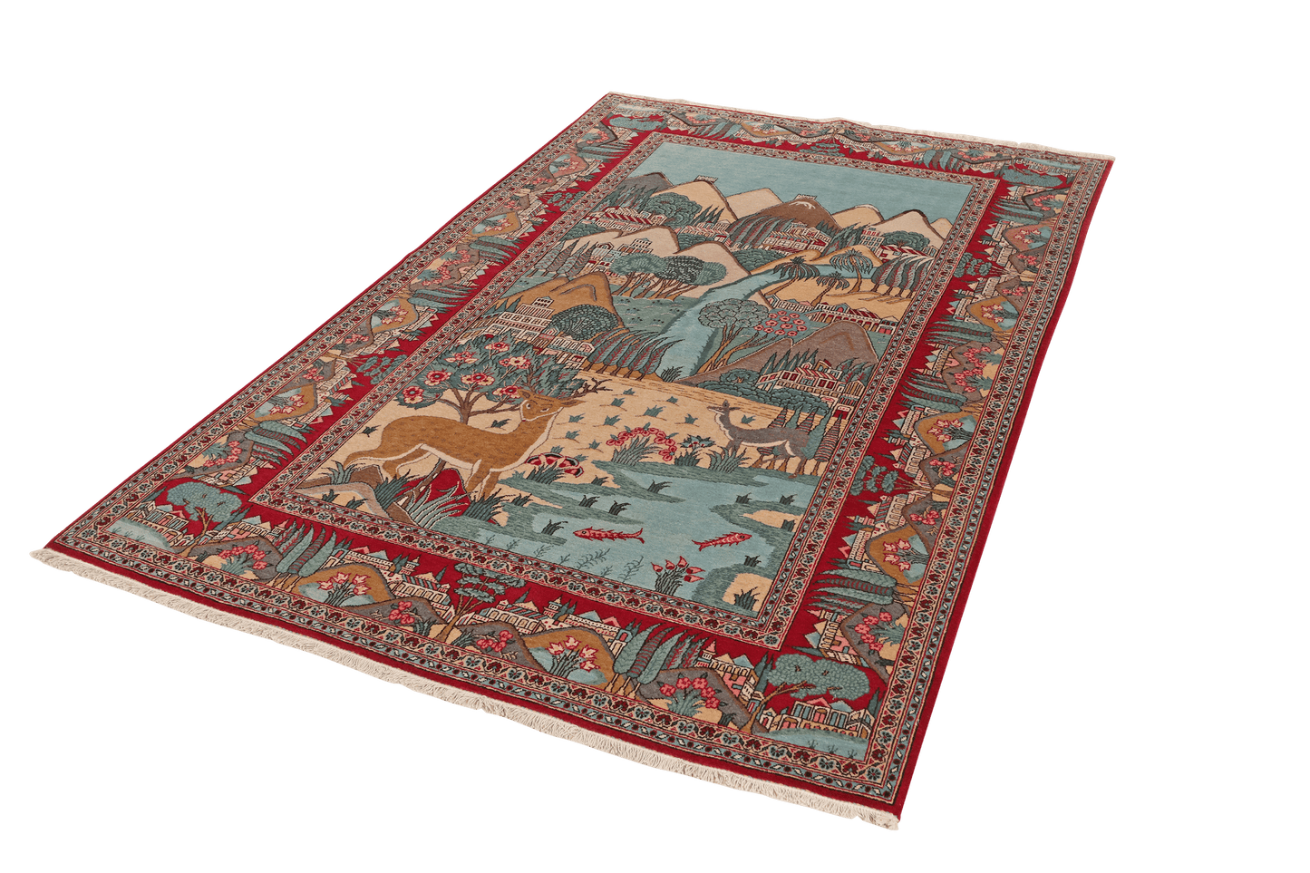 Vintage Carpet Kashan 205x135cm Colorful Nature-Inspired Motifs