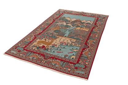 Vintage Carpet Kashan 205x135cm Colorful Nature-Inspired Motifs