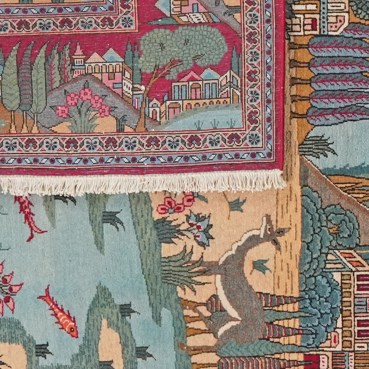 Vintage Carpet Kashan 205x135cm Colorful Nature-Inspired Motifs