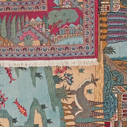 Vintage Carpet Kashan 205x135cm Colorful Nature-Inspired Motifs