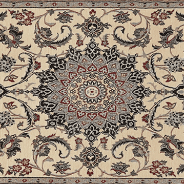 Vintage Nain Teppich Blau Beige 373x86cm Medaillon