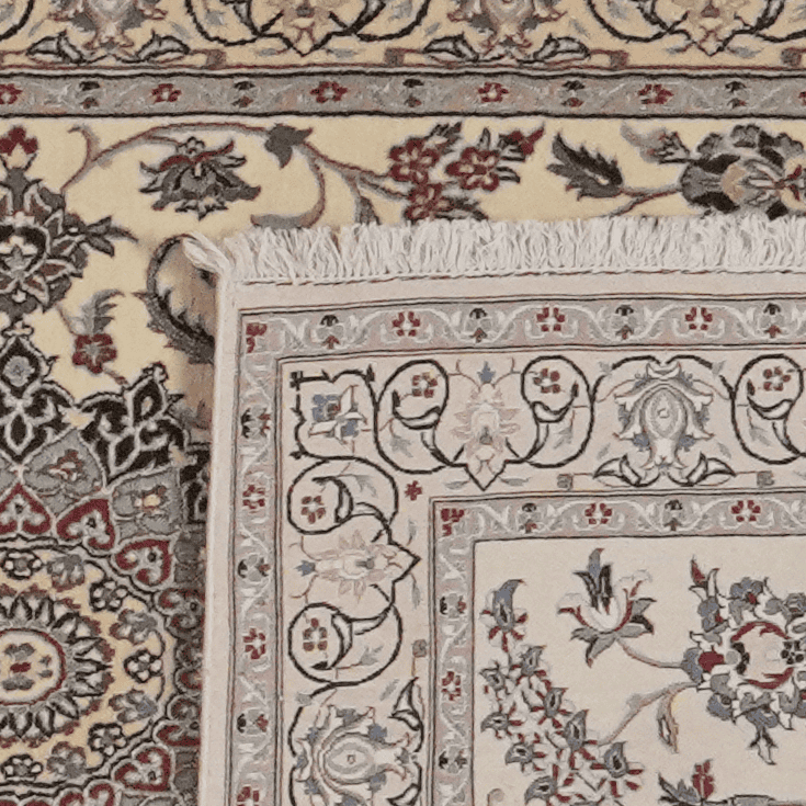 Vintage Nain Teppich Blau Beige 373x86cm Medaillon