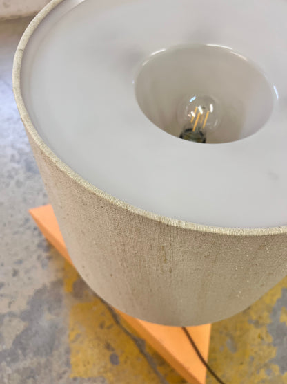 Vintage Tischlampe Teak und Rohseide von DOMUS