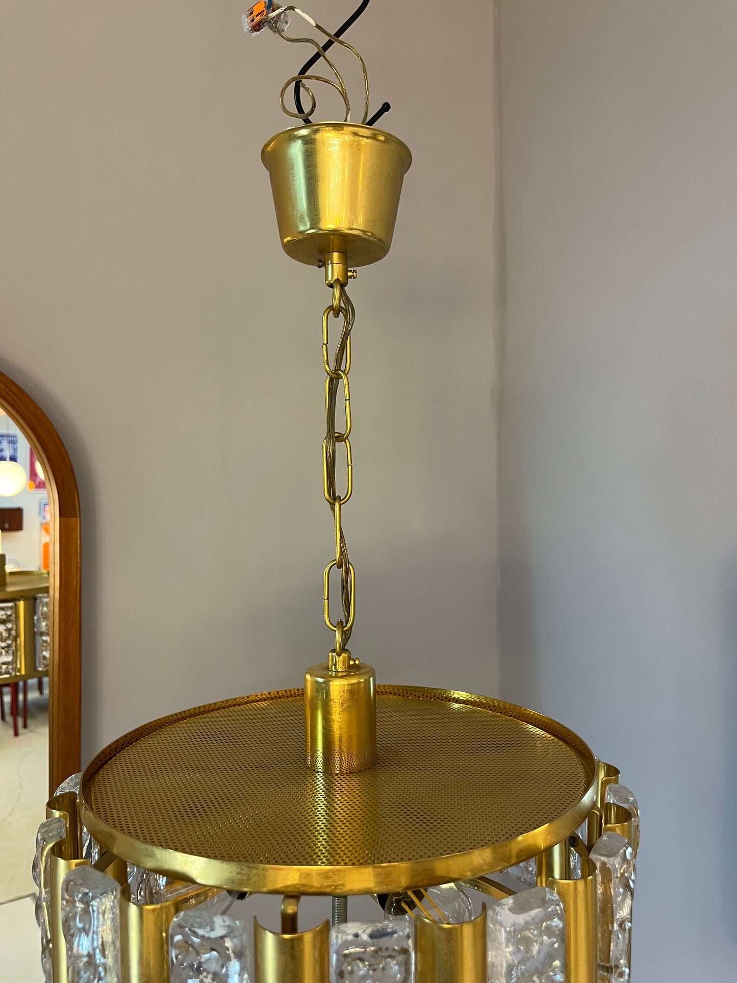 Vintage Hängelampe Messing Glas von Carl Fagerlund für Orrefors